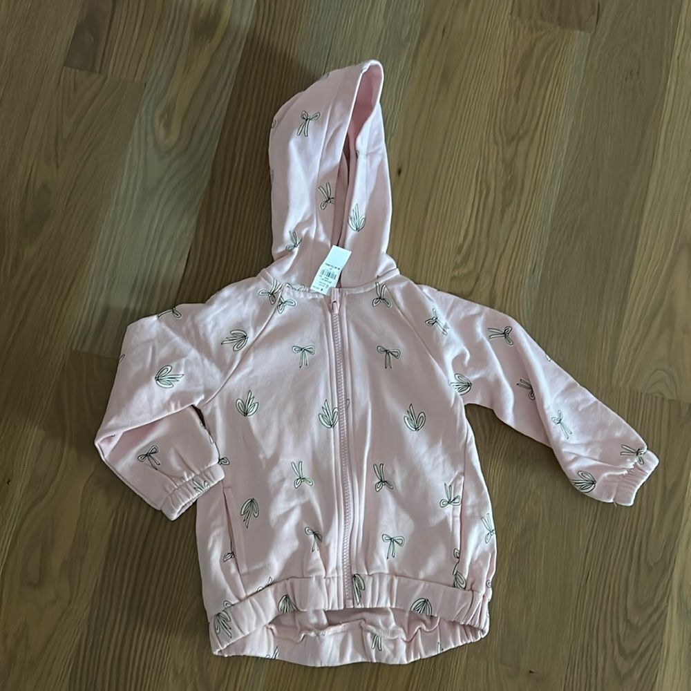 NWT pink old navy bow print zip up hoodie 3T